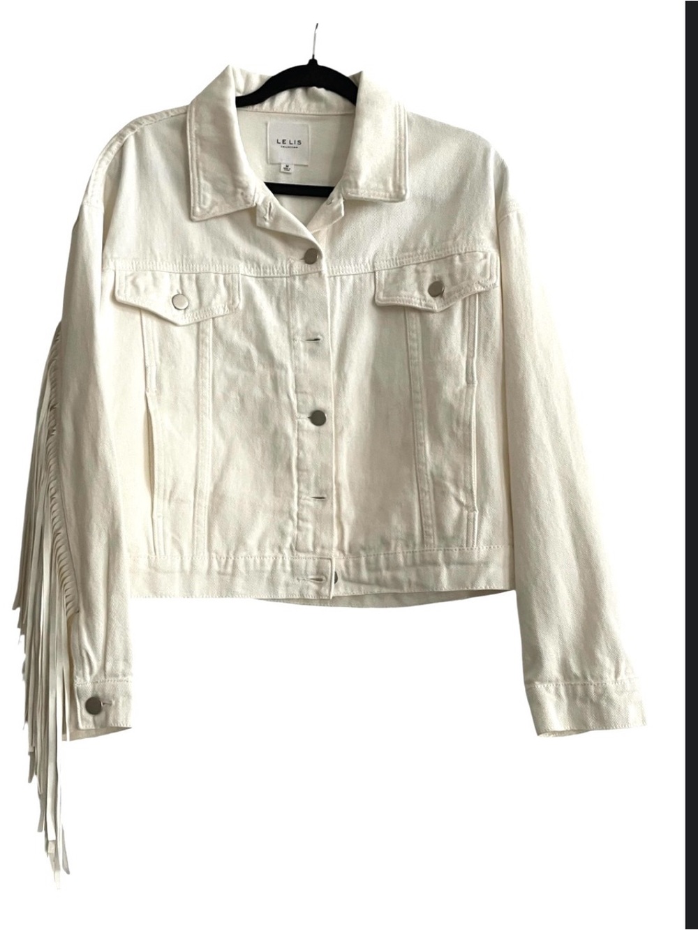 LE LIS White Fringe Denim Jacket - Women's